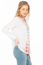 Load image into Gallery viewer, White Boho Blouse with Floral Embroidery
