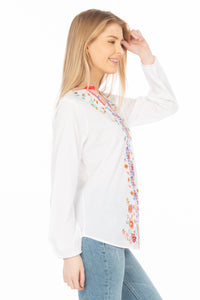 White Boho Blouse with Floral Embroidery