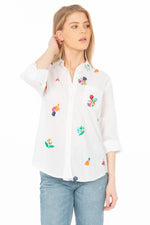 Load image into Gallery viewer, White Button Down Shirt with Floral Embroidery
