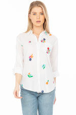 Load image into Gallery viewer, White Button Down Shirt with Floral Embroidery
