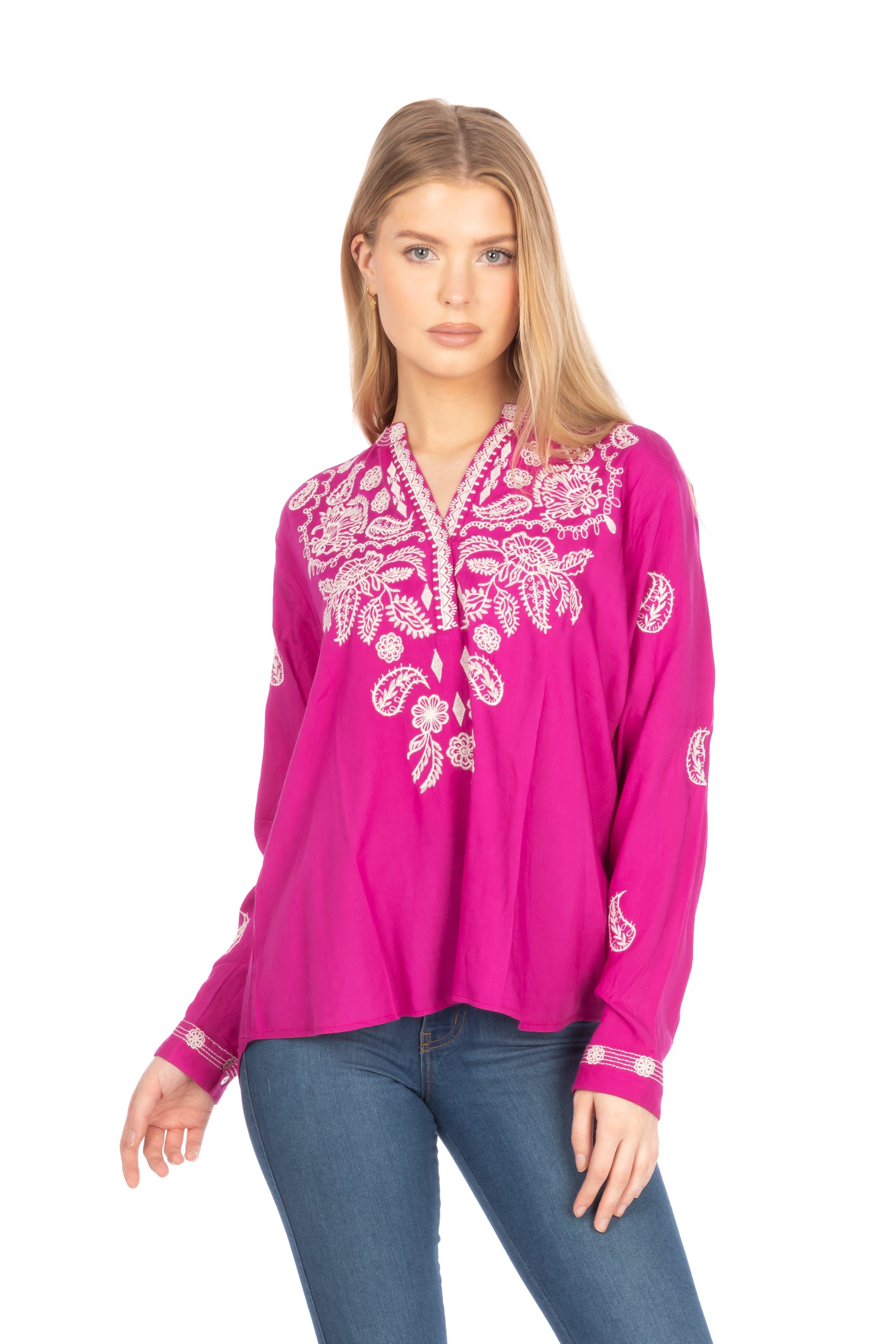 Boho Tunic with Floral Paisley Embroidery