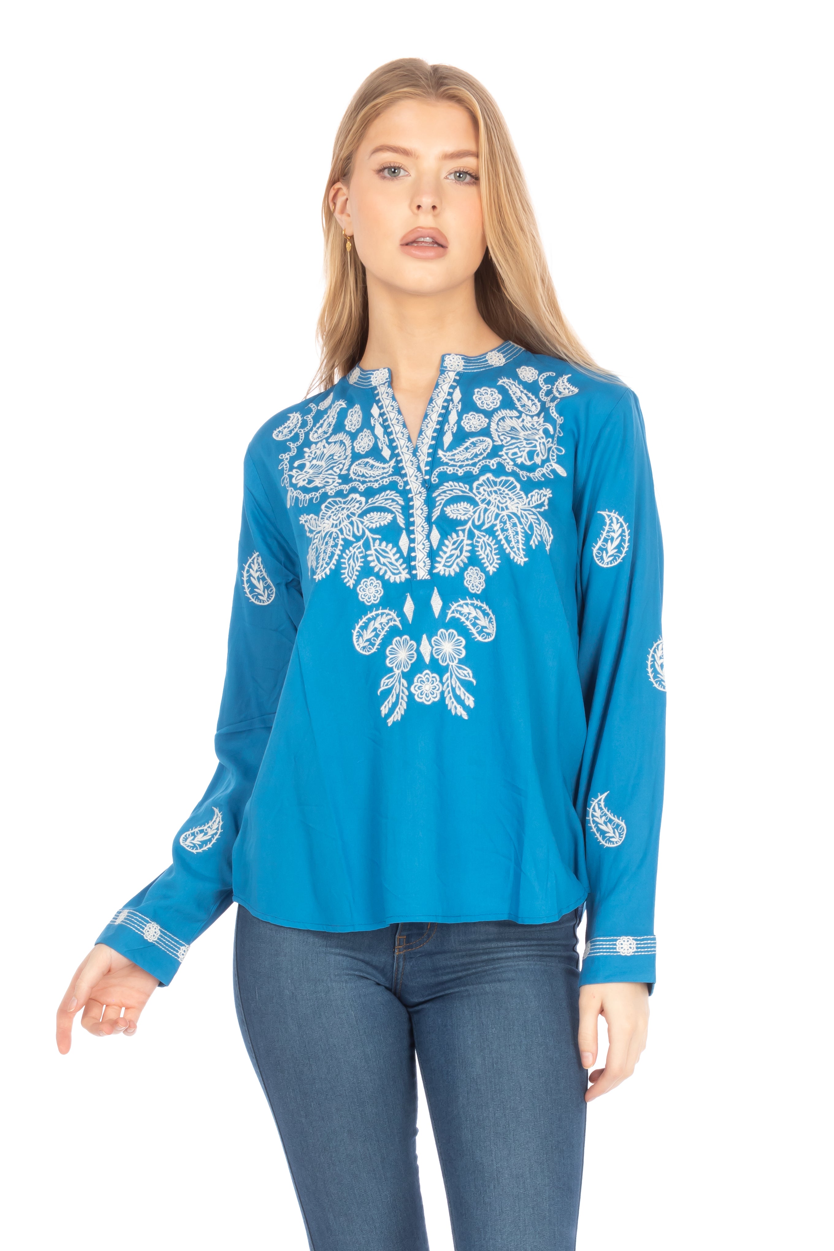 Boho Tunic with Floral Paisley Embroidery