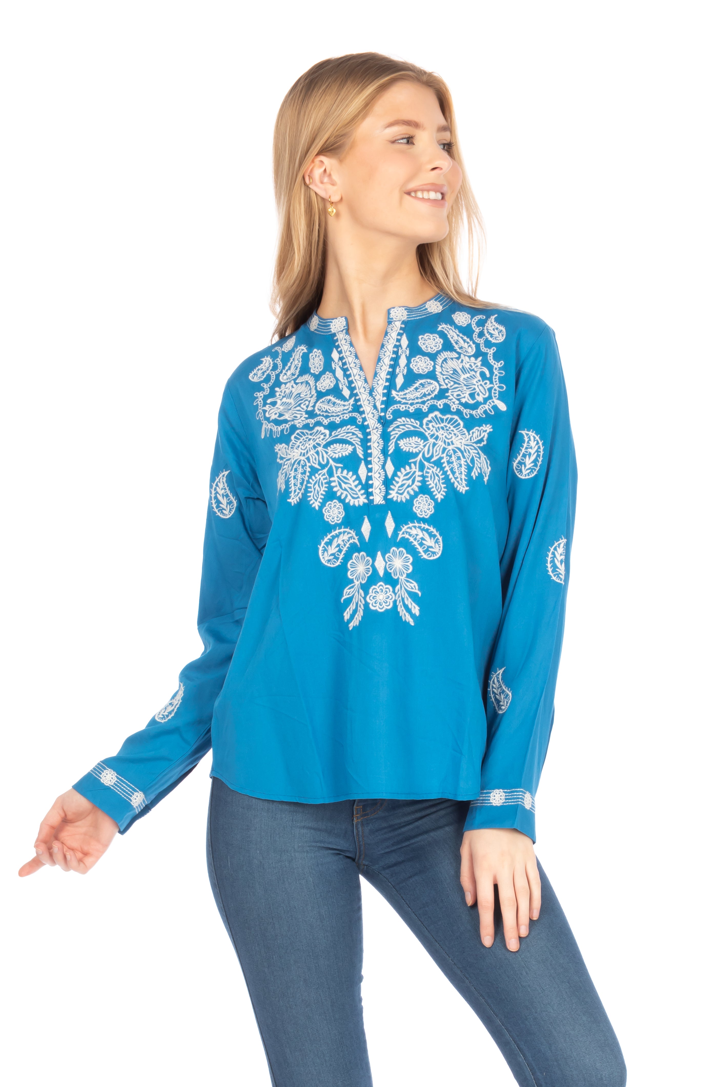 Boho Tunic with Floral Paisley Embroidery