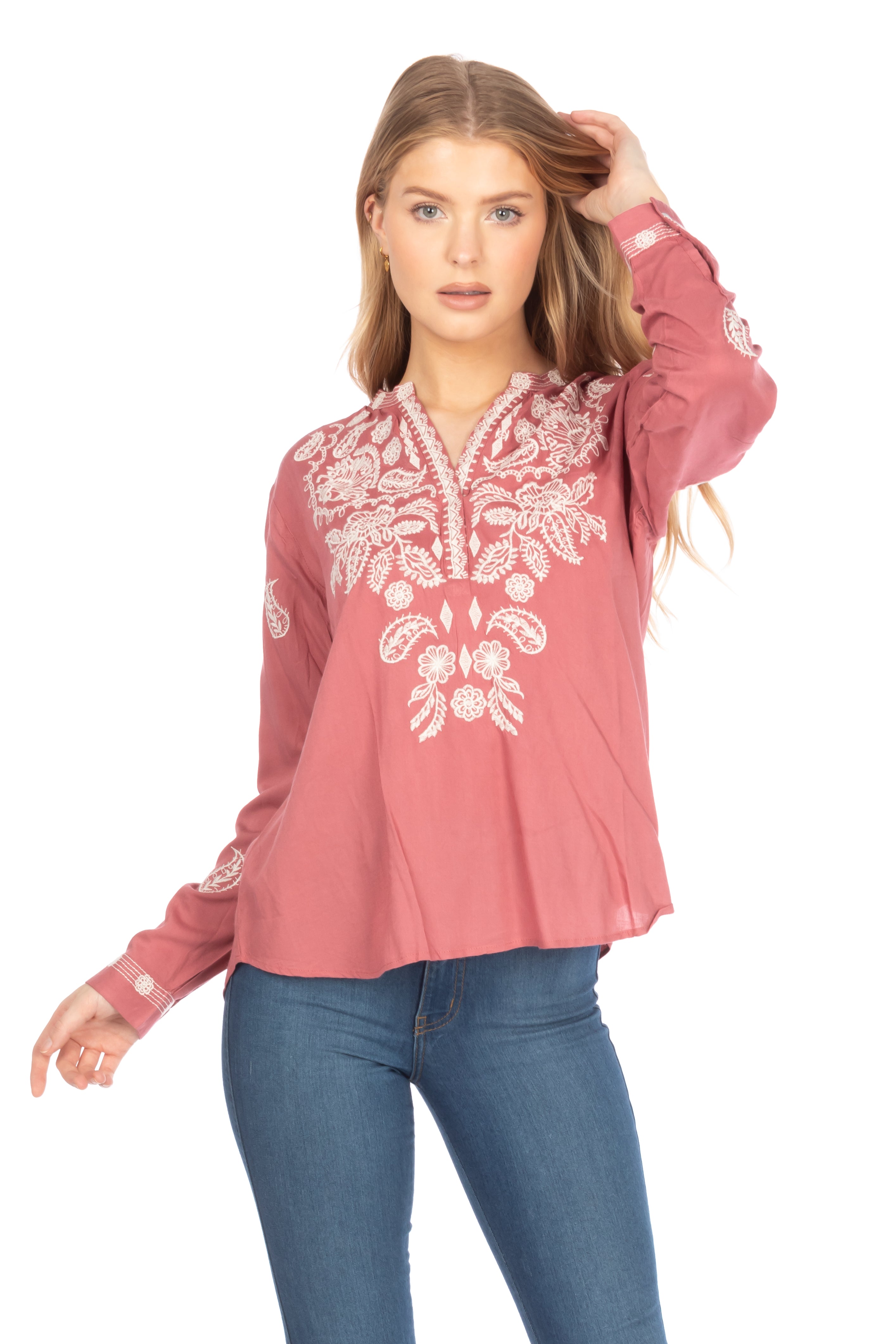 Boho Tunic with Floral Paisley Embroidery