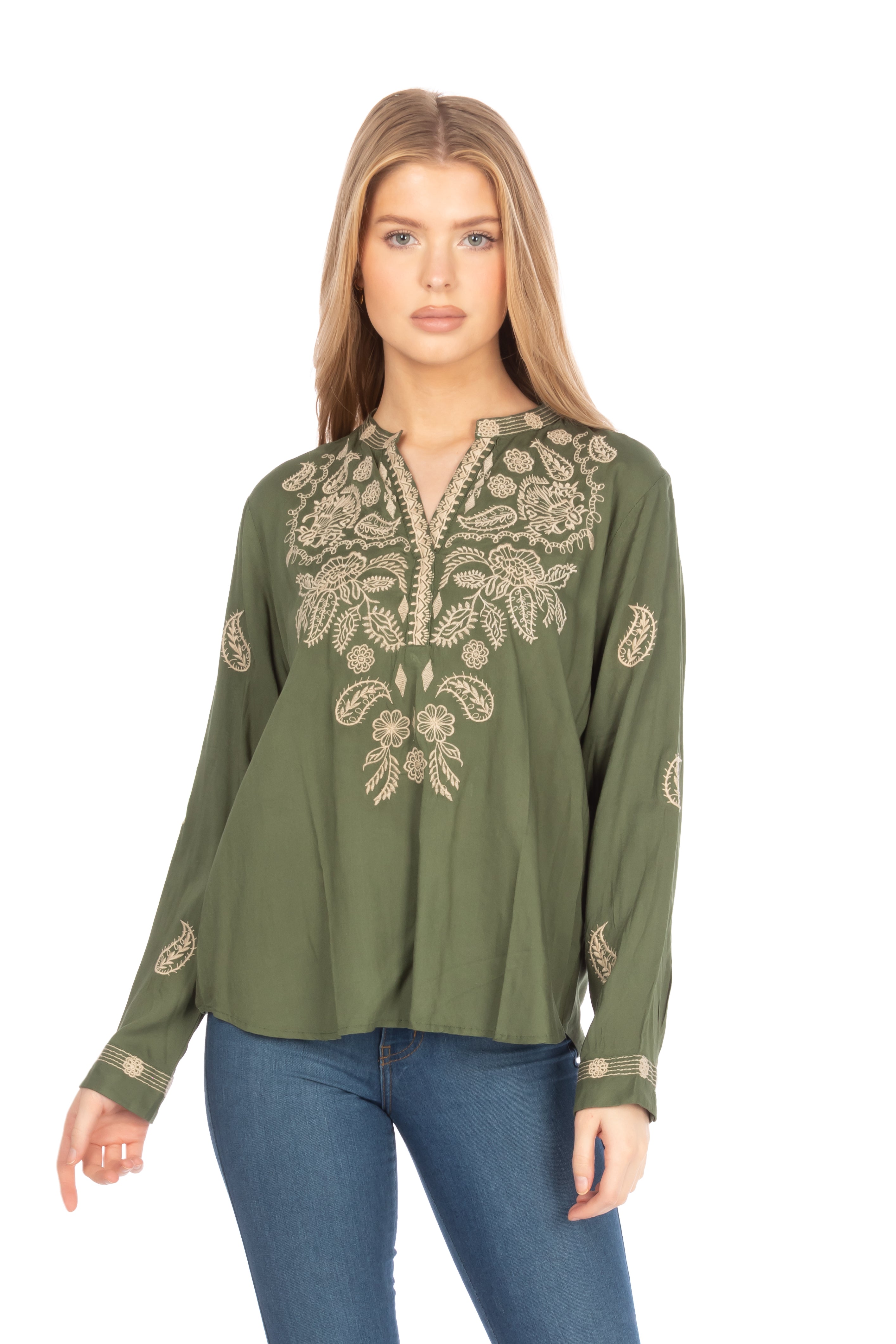 Boho Tunic with Floral Paisley Embroidery