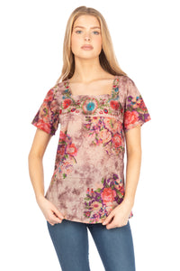 Square Neck Embroidered Boho Top