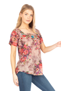 Square Neck Embroidered Boho Top