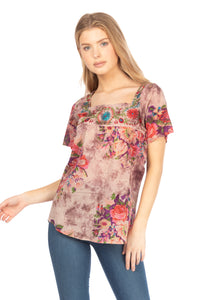 Square Neck Embroidered Boho Top