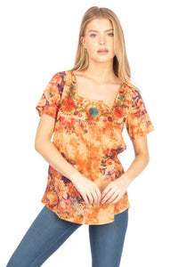 Square Neck Embroidered Boho Top