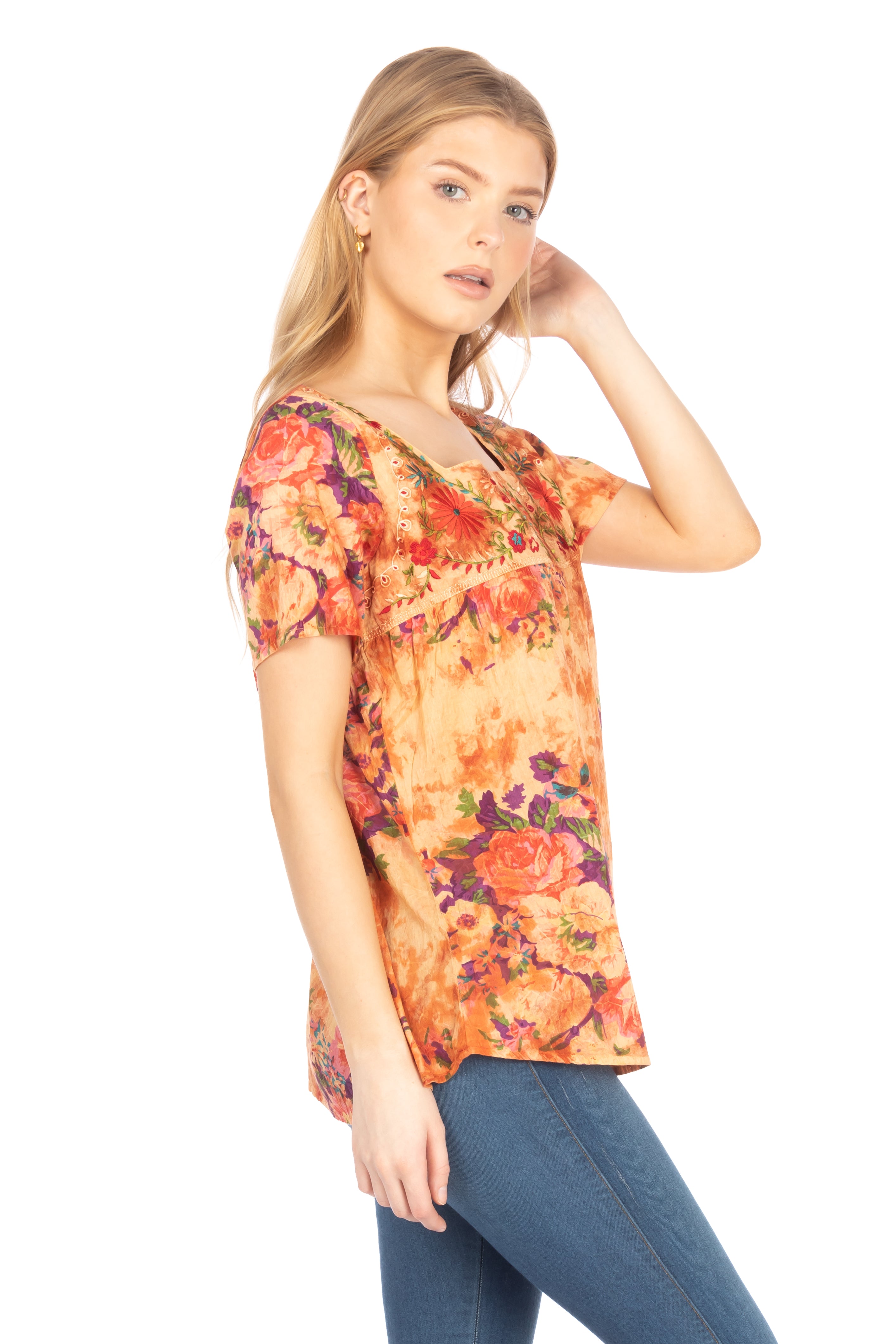 Square Neck Embroidered Boho Top