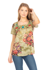 Square Neck Embroidered Boho Top