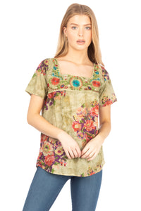 Square Neck Embroidered Boho Top