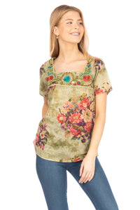 Square Neck Embroidered Boho Top