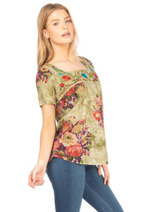 Square Neck Embroidered Boho Top