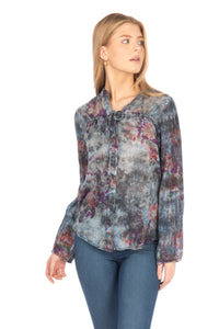 Floral Boho Button-Down Top with Draw Strings