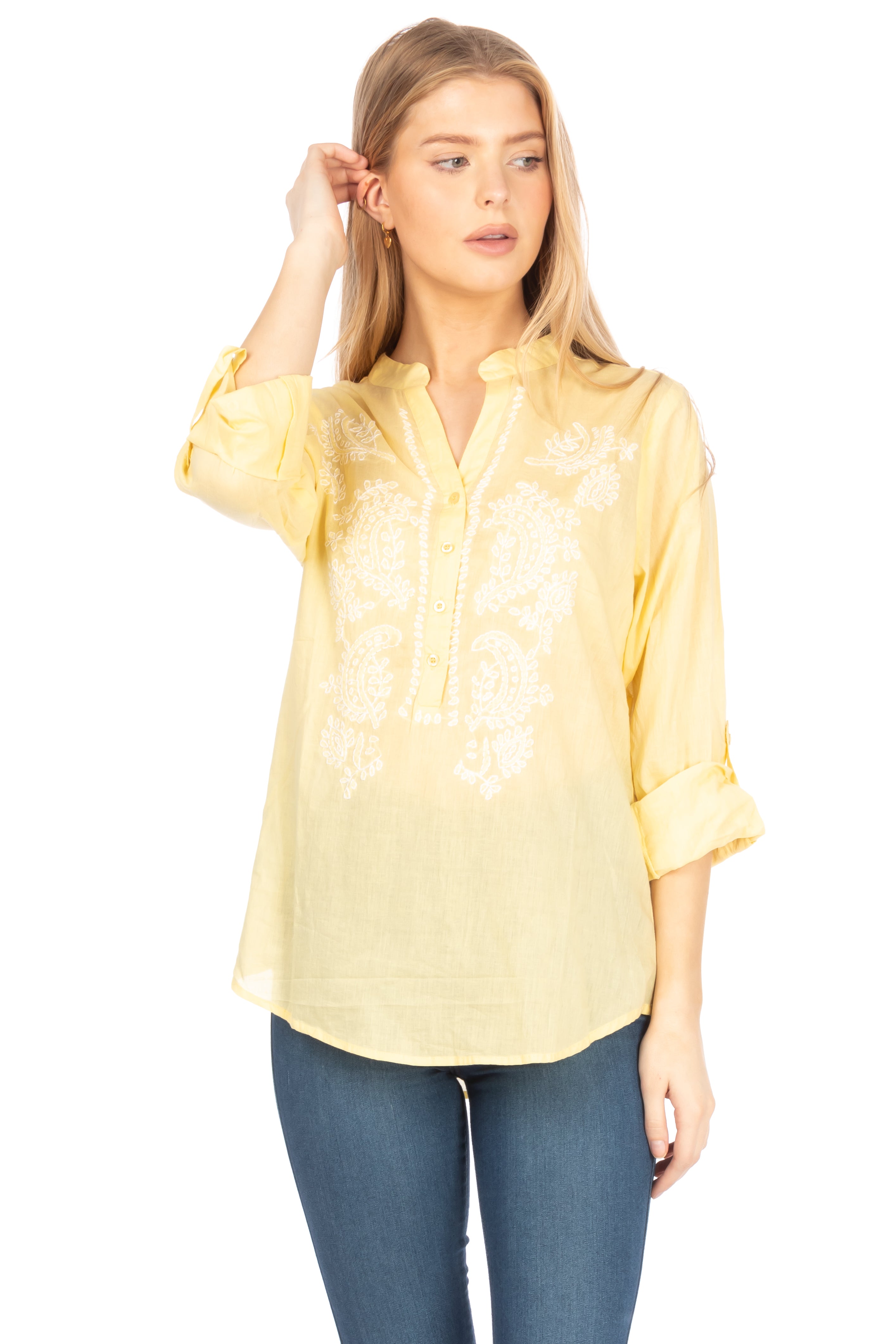 Yellow Tunic with Paisley Embroidery