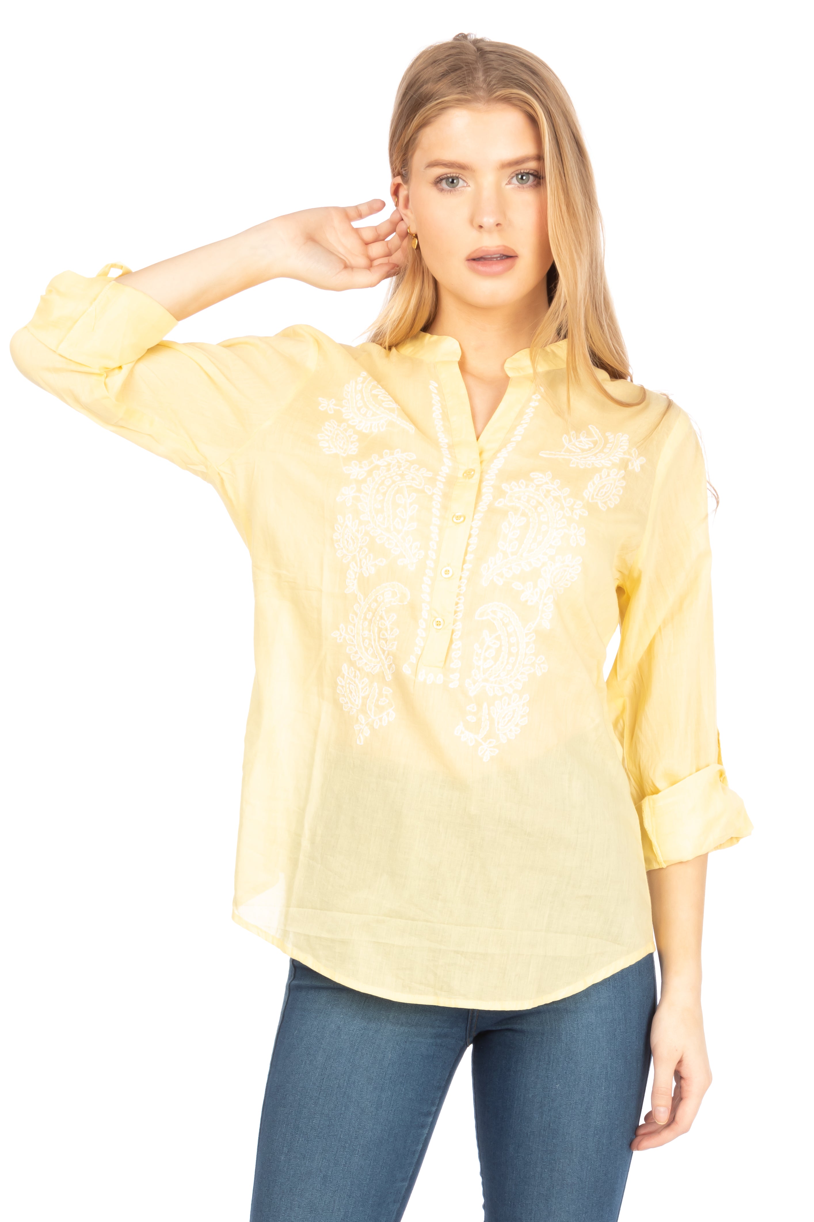 Yellow Tunic with Paisley Embroidery