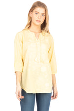 Load image into Gallery viewer, Yellow Tunic with Floral Embroidery and Drawstrings
