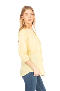 Yellow Tunic with Floral Embroidery and Drawstrings