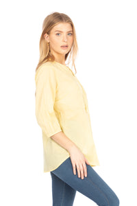 Yellow Tunic with Floral Embroidery and Drawstrings