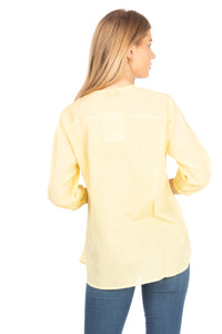 Yellow Tunic with Floral Embroidery and Drawstrings