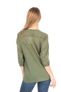 Olive Green Tunic with Floral Embroidery and Drawstrings