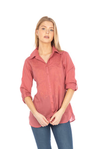 Red Button Down Shirt with Paisley Embroidery