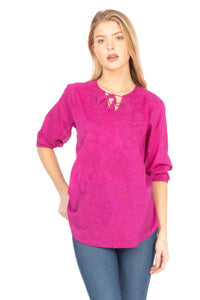 Orchid Tunic with Floral Embroidery and Drawstrings