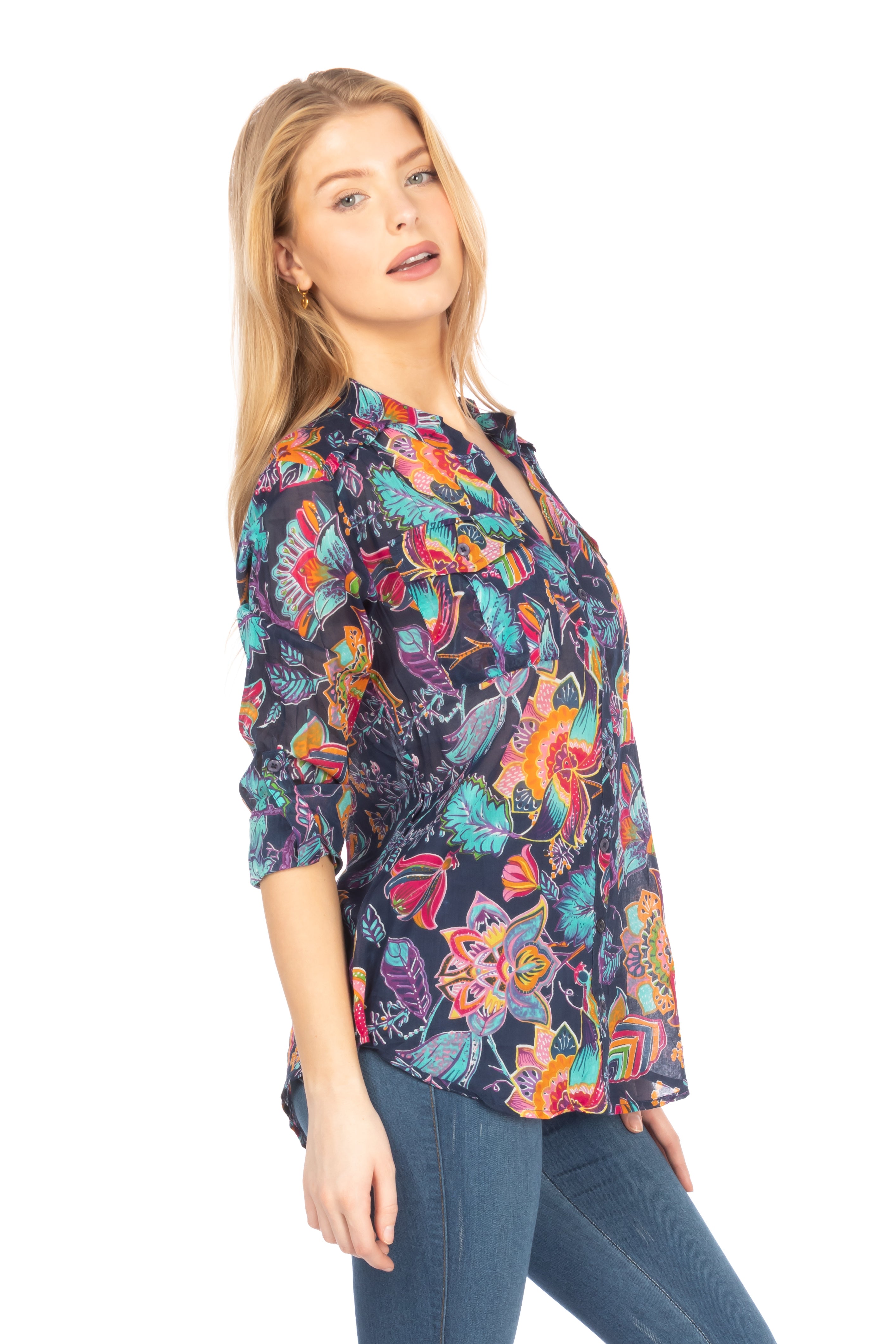 Button Down Floral Printed Tunic