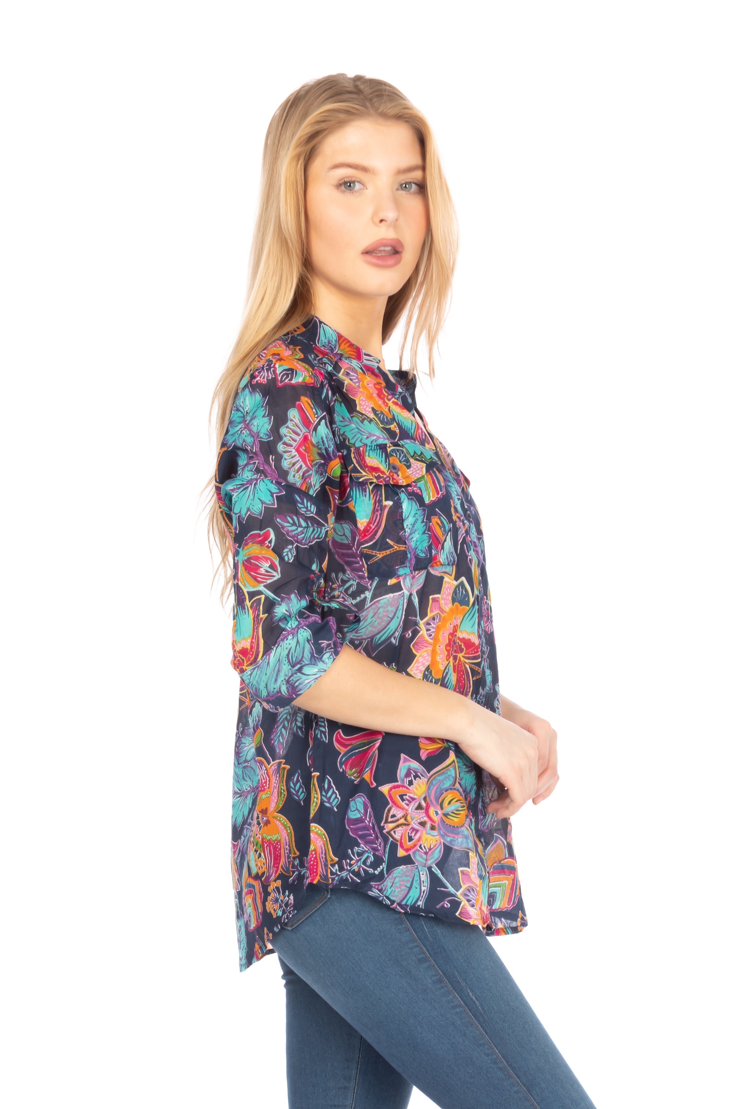 Button Down Floral Printed Tunic