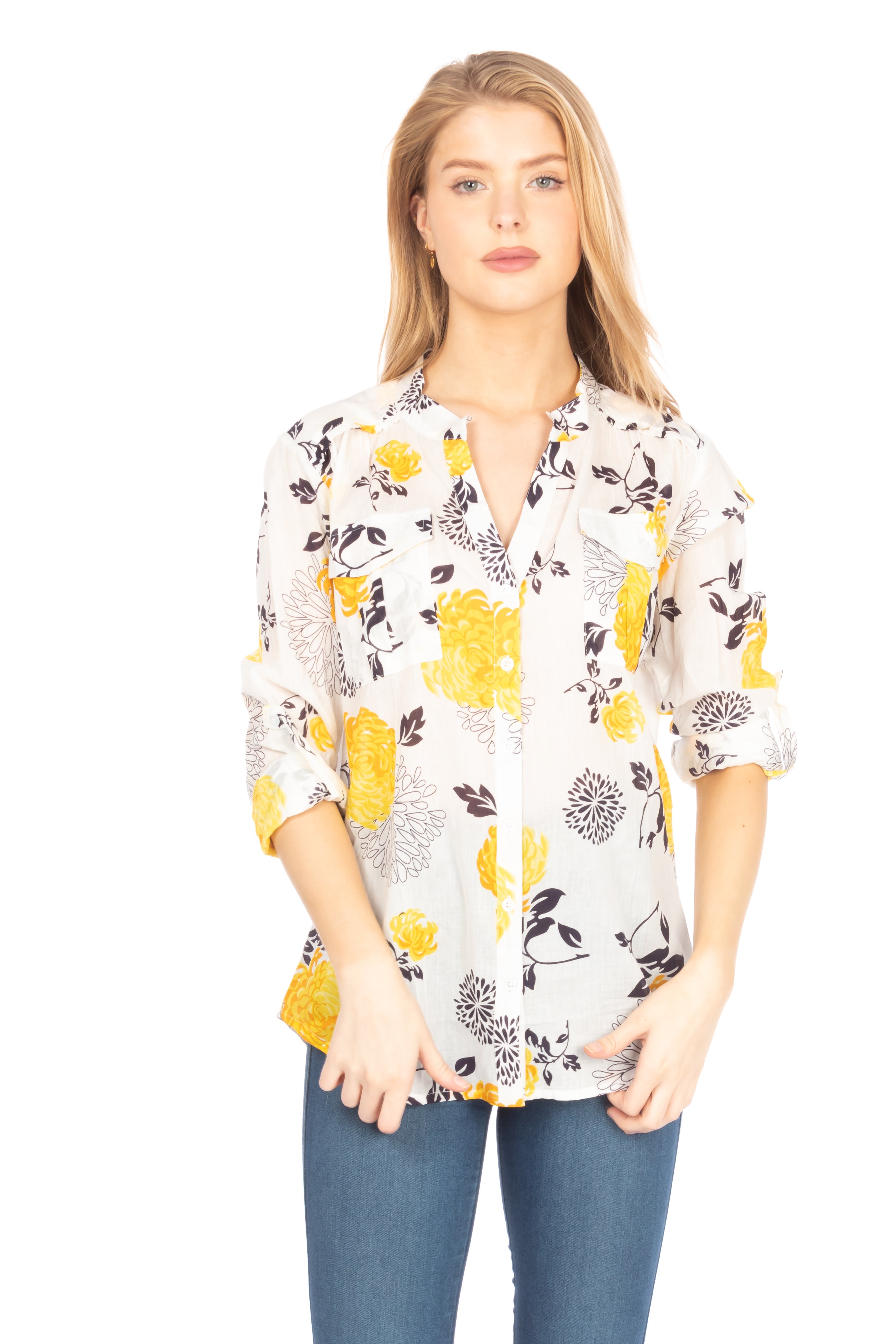 Button Down Floral Printed Tunic