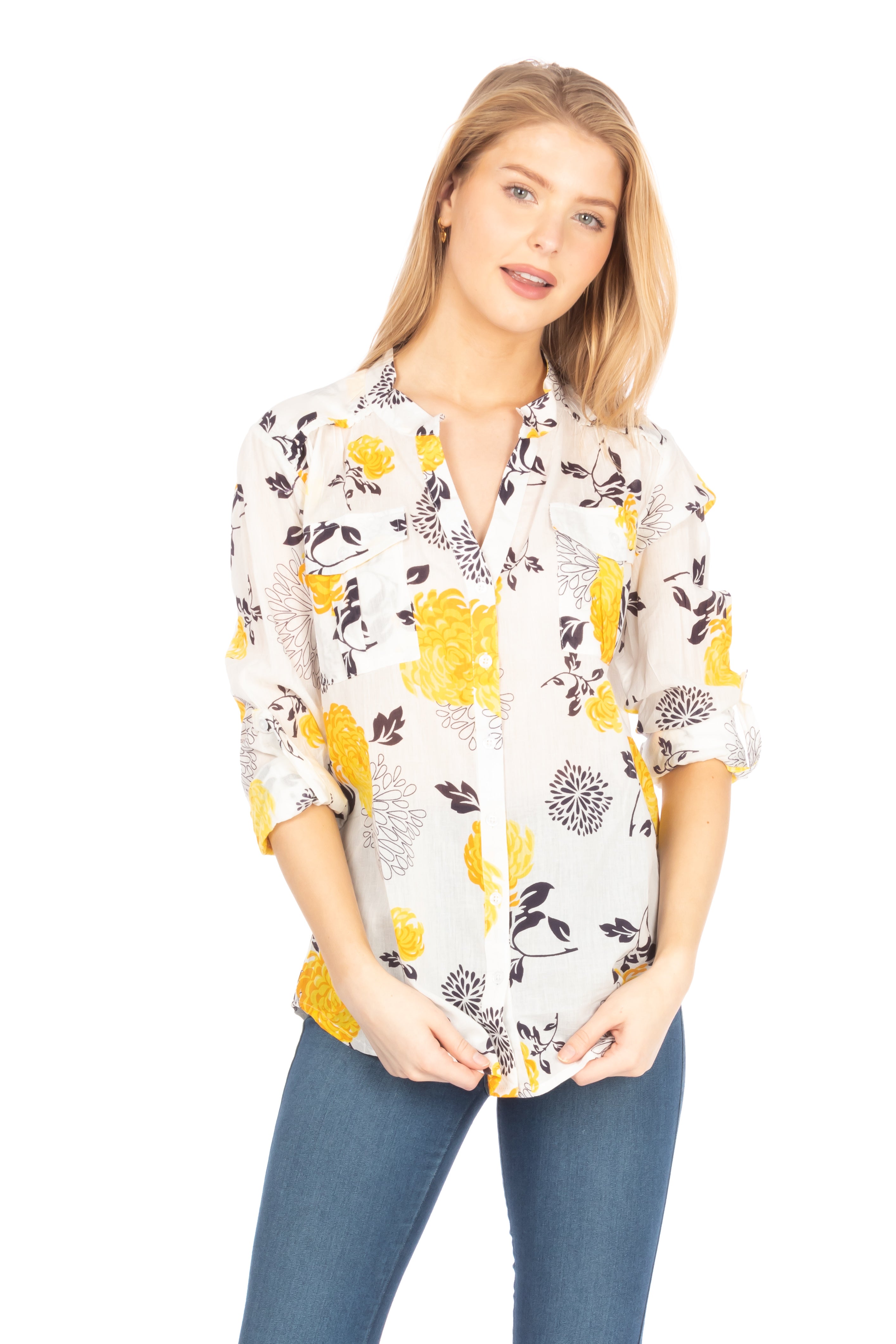 Button Down Floral Printed Tunic