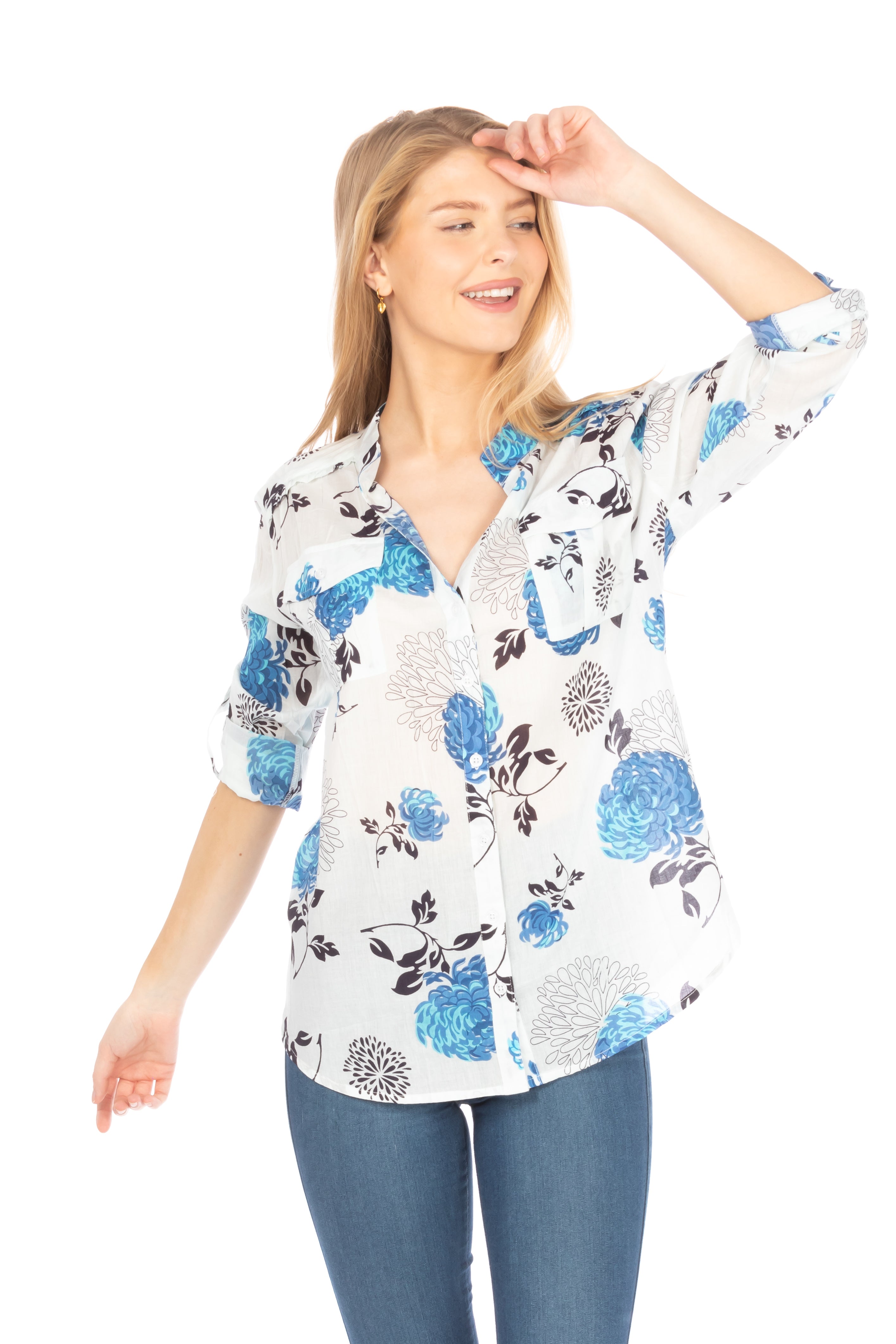 Button Down Floral Printed Tunic