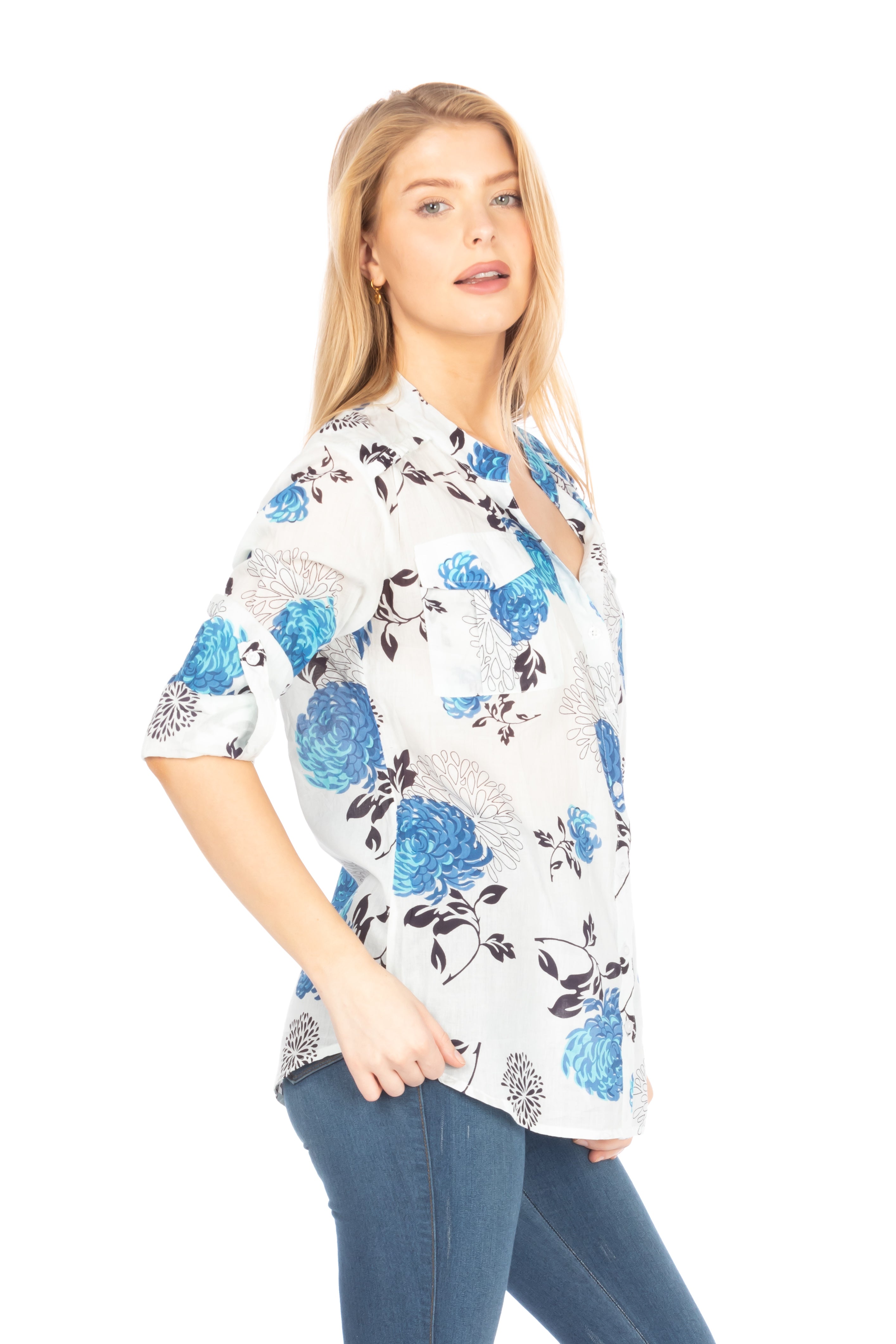 Button Down Floral Printed Tunic