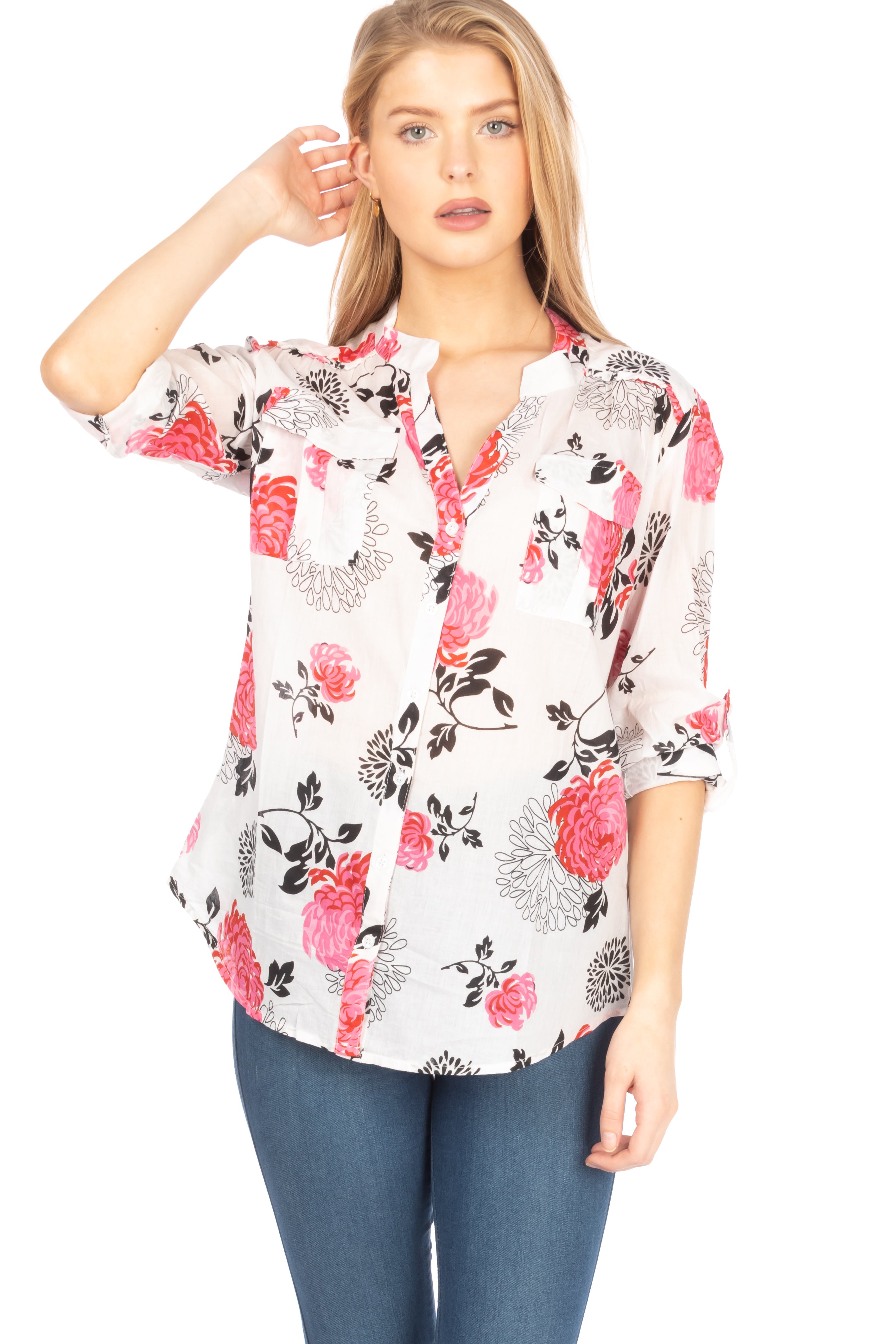 Button Down Floral Printed Tunic