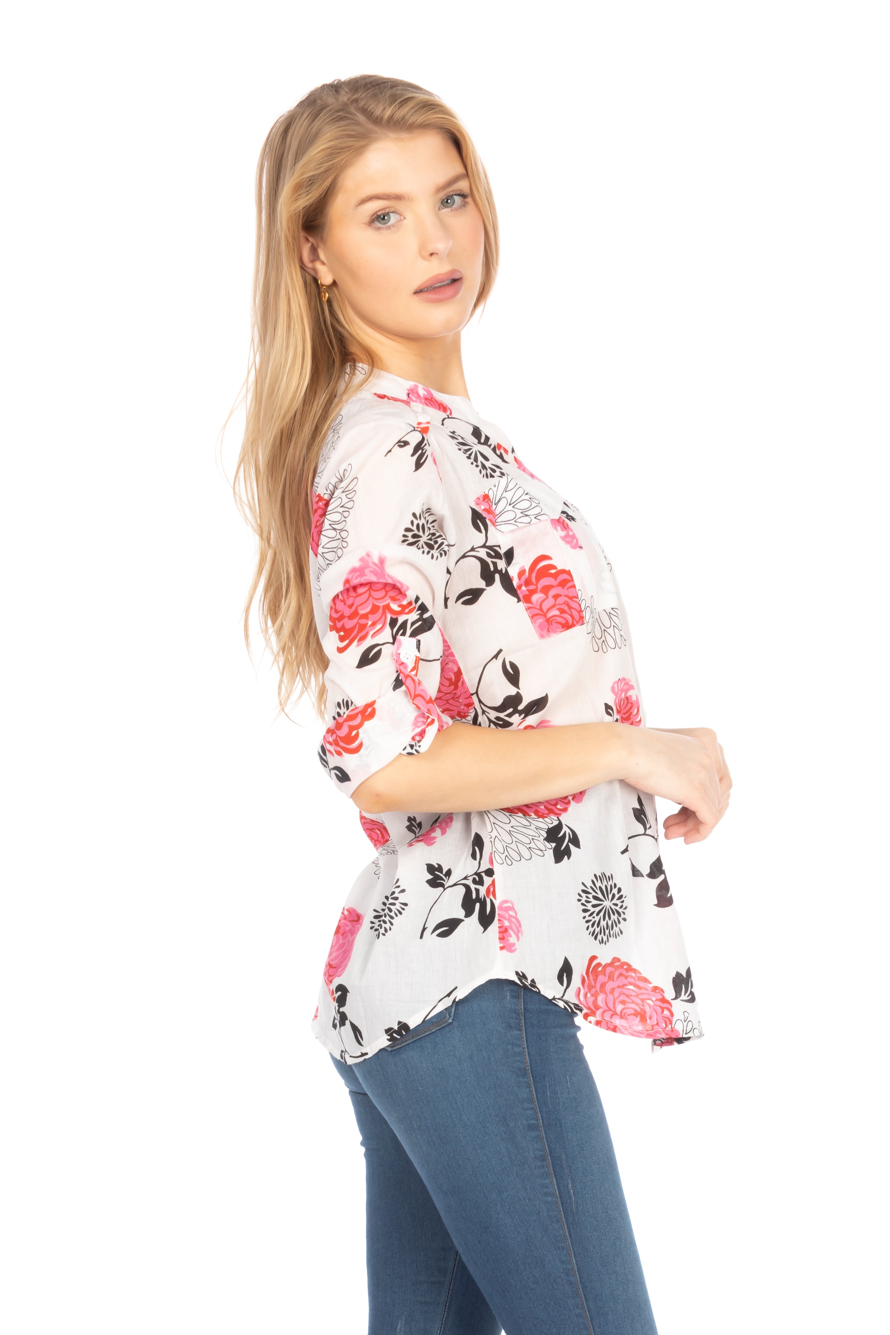 Button Down Floral Printed Tunic