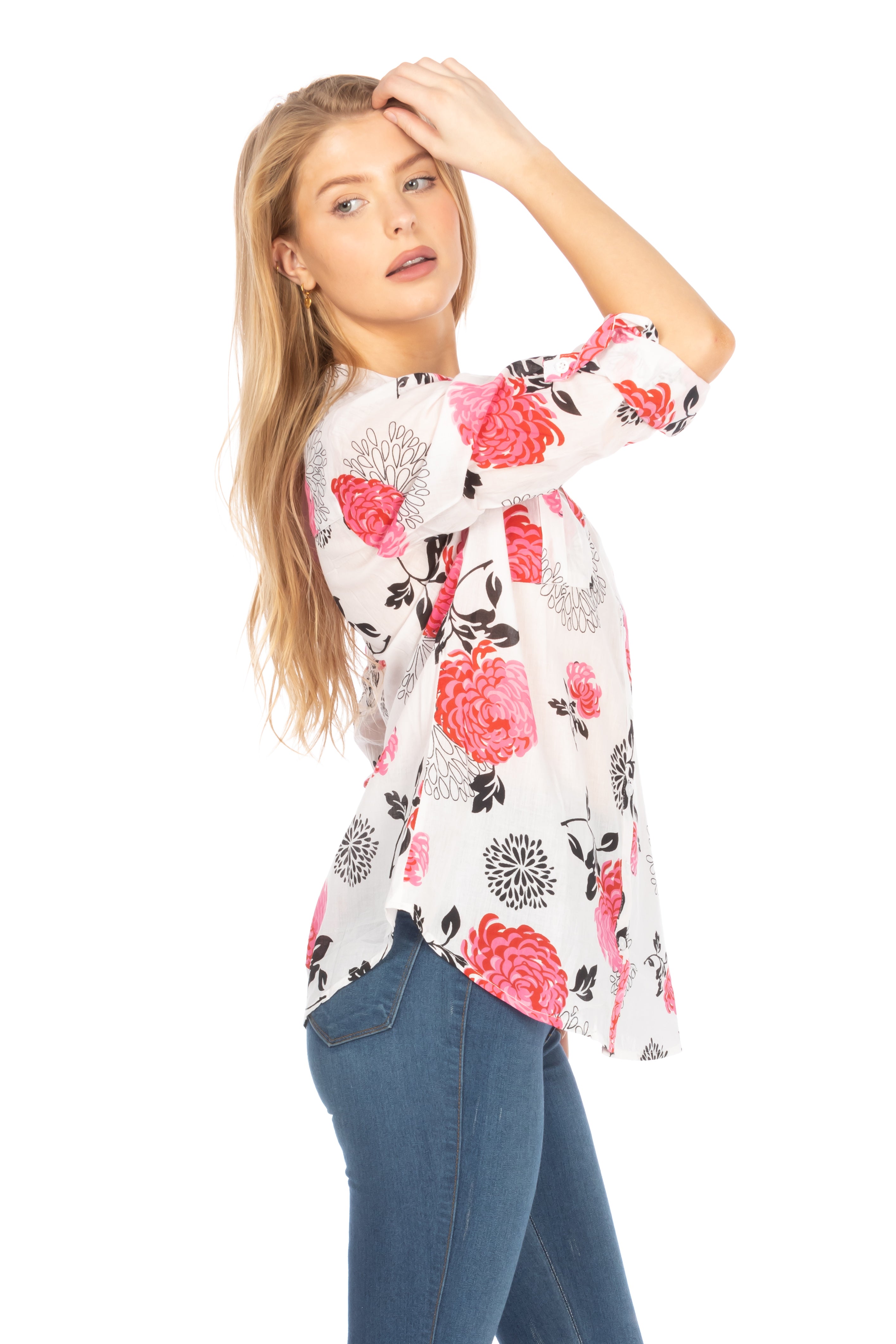 Button Down Floral Printed Tunic