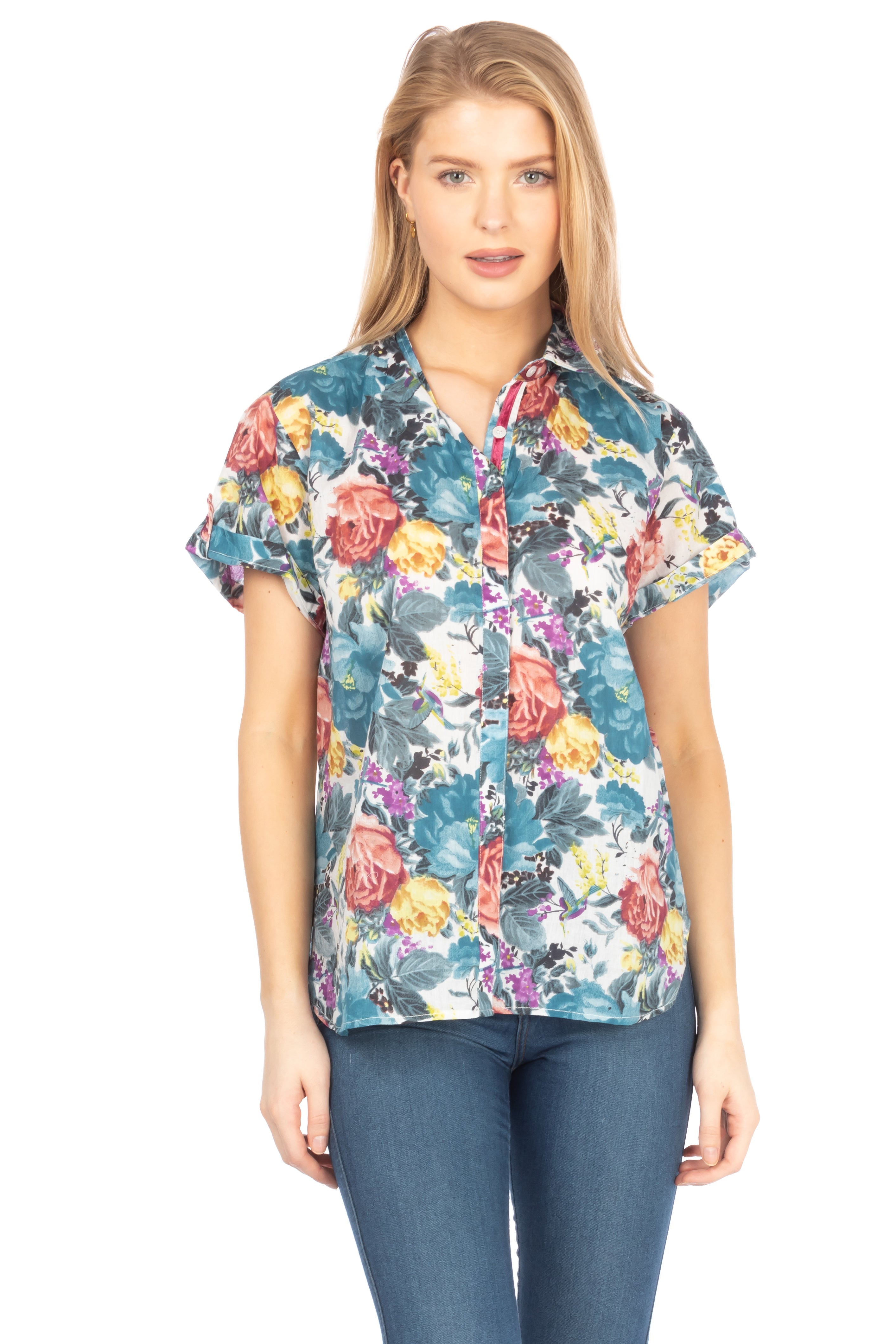 Floral Short Sleeve Button Down Shirt