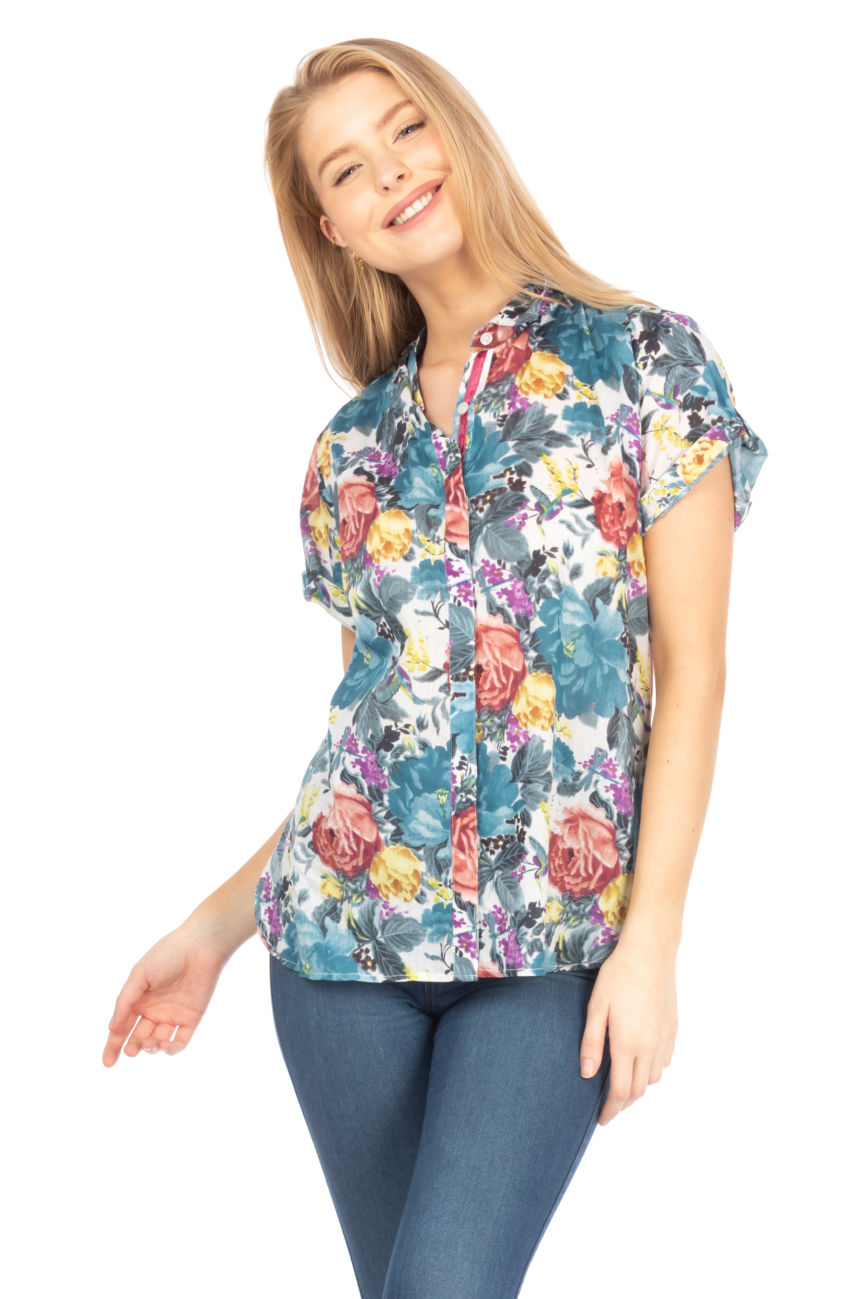 Floral Short Sleeve Button Down Shirt