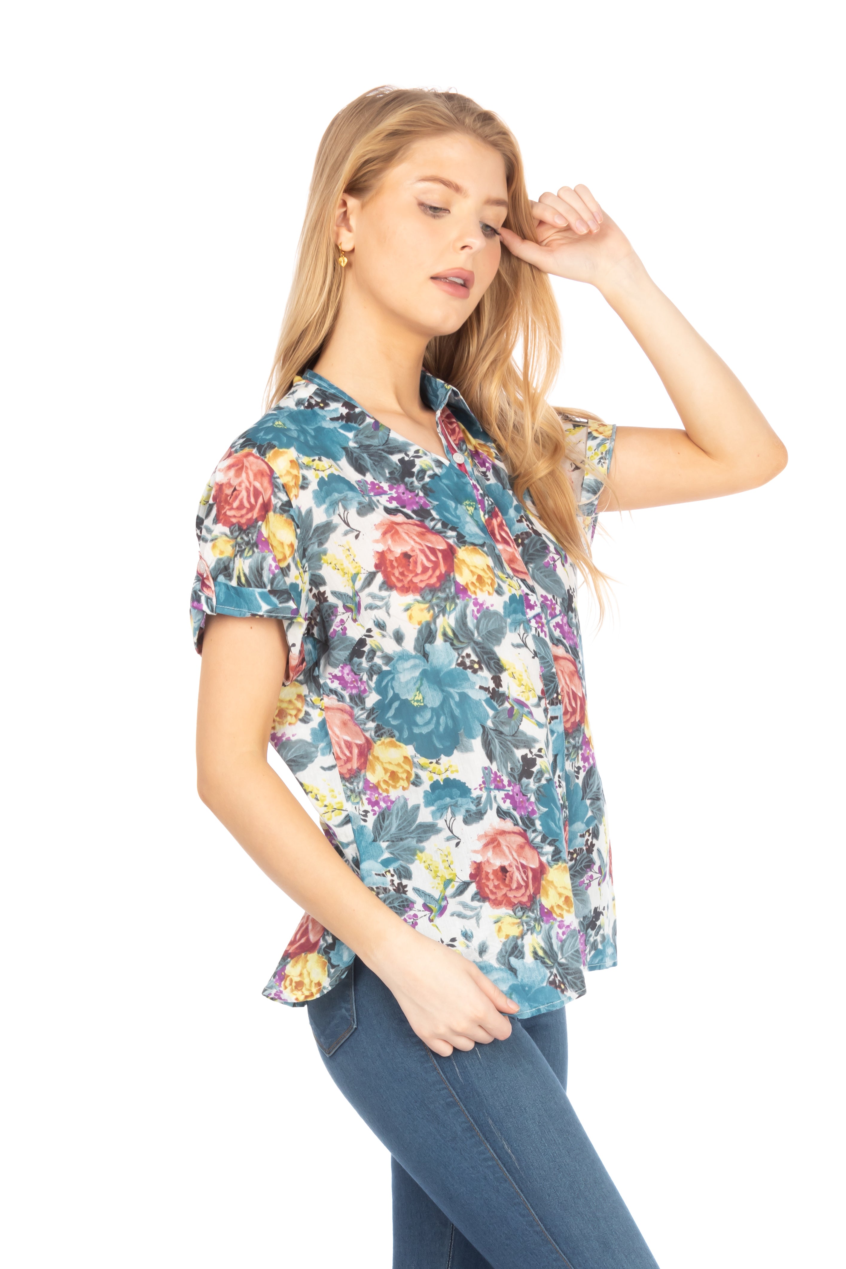 Floral Short Sleeve Button Down Shirt