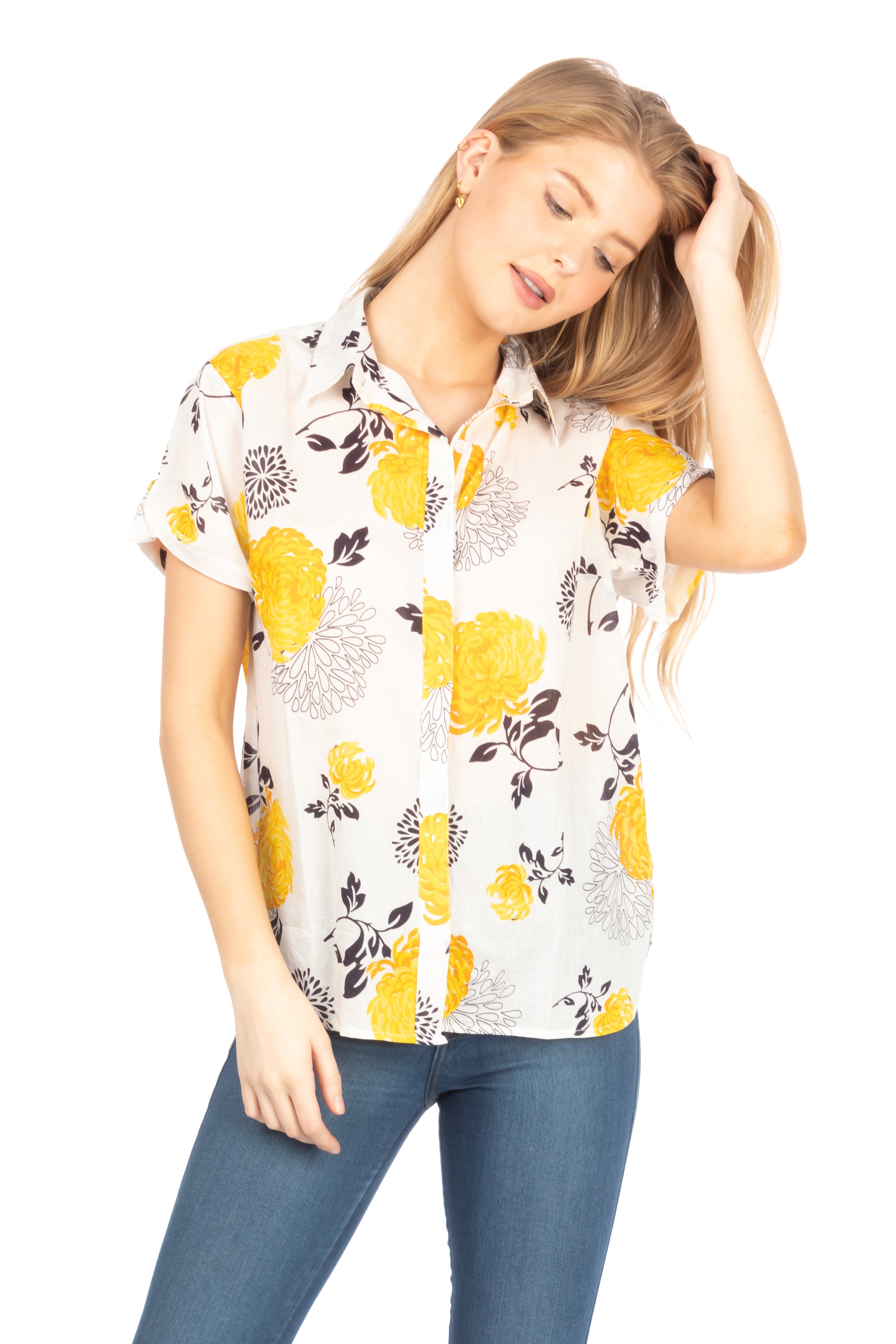 Floral Short Sleeve Button Down Shirt