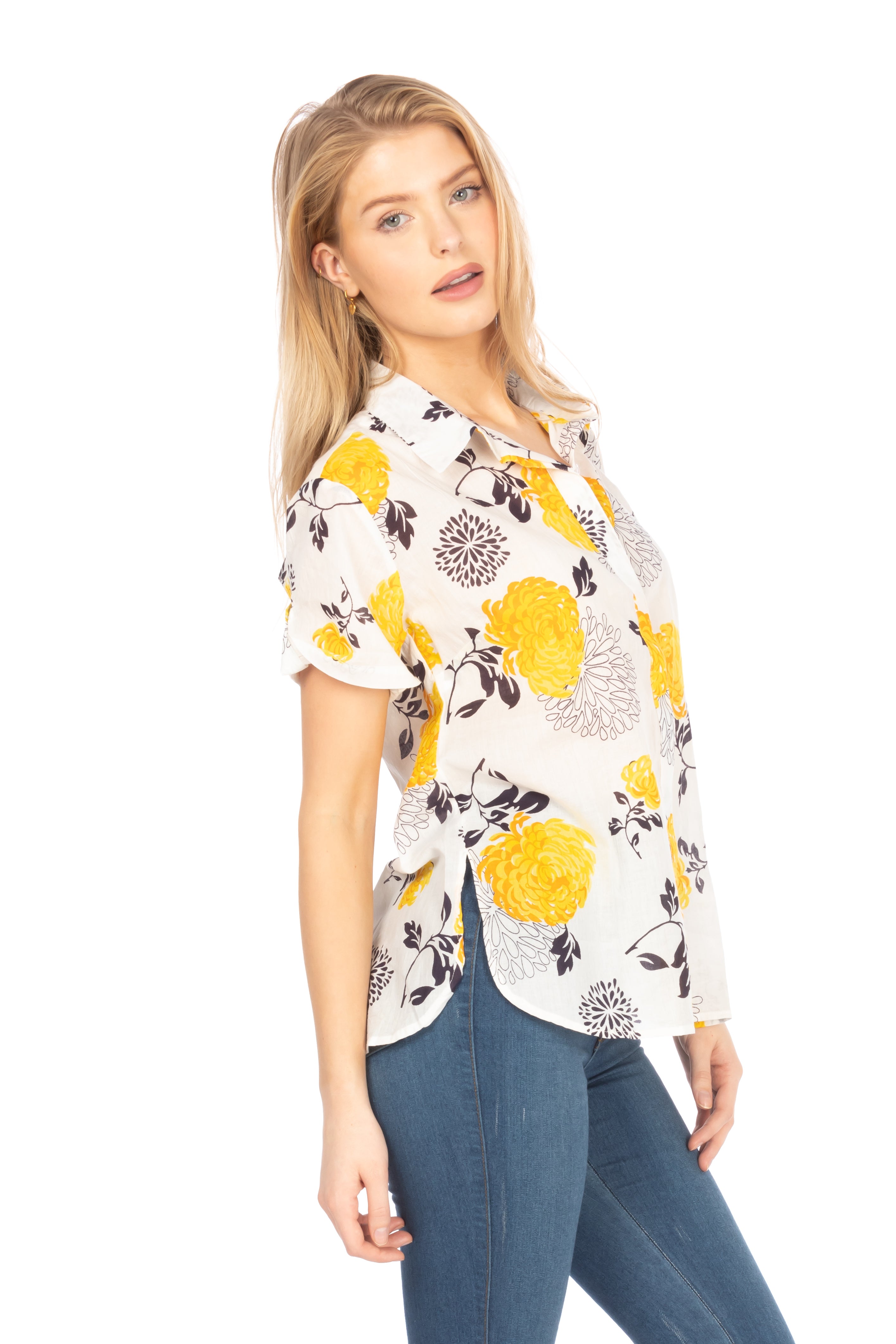 Floral Short Sleeve Button Down Shirt