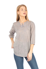 Load image into Gallery viewer, Gray Tunic with Floral Embroidery and Drawstrings
