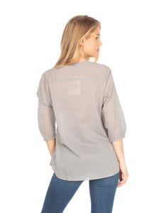 Gray Tunic with Floral Embroidery and Drawstrings