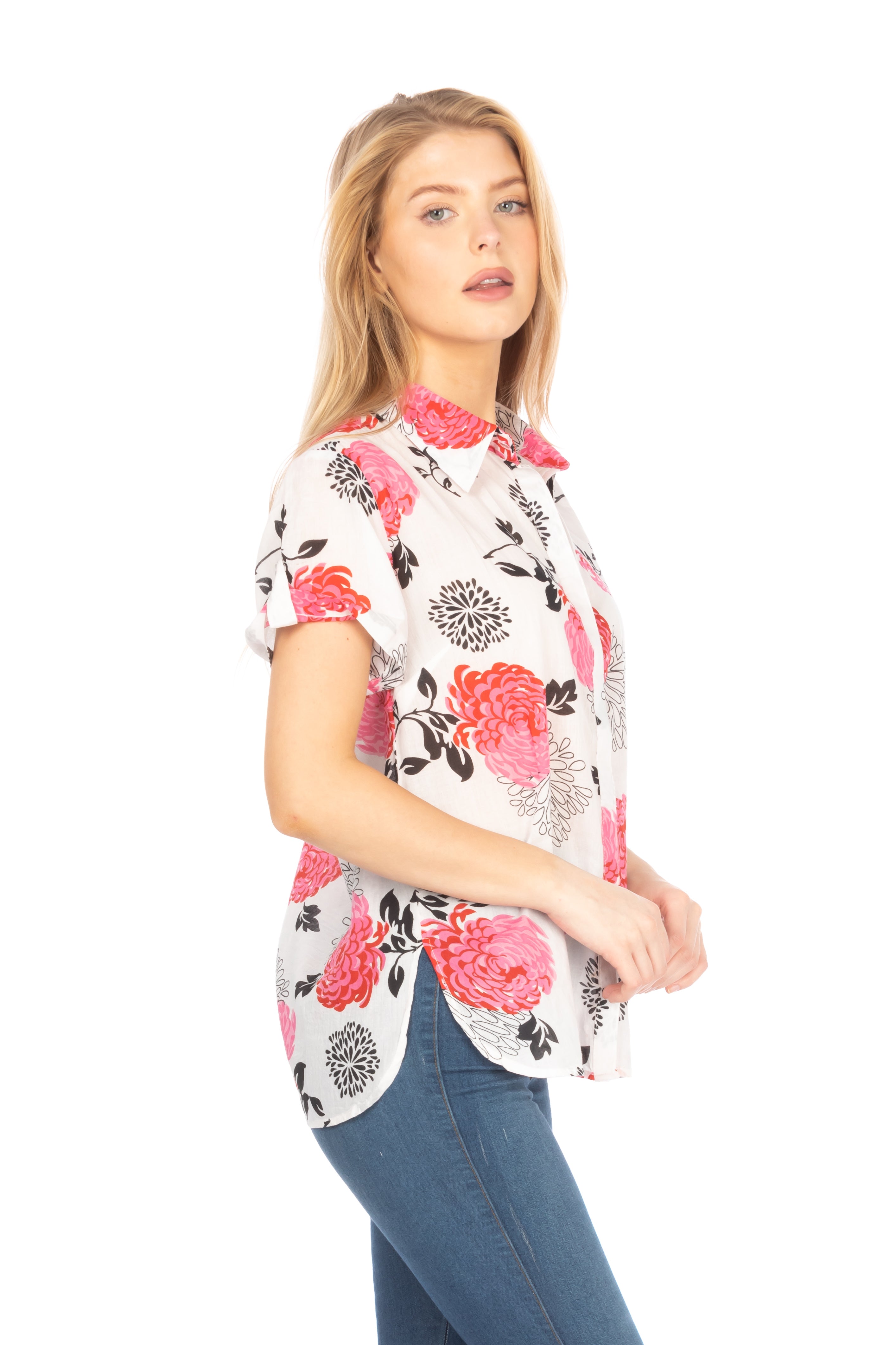 Floral Short Sleeve Button Down Shirt