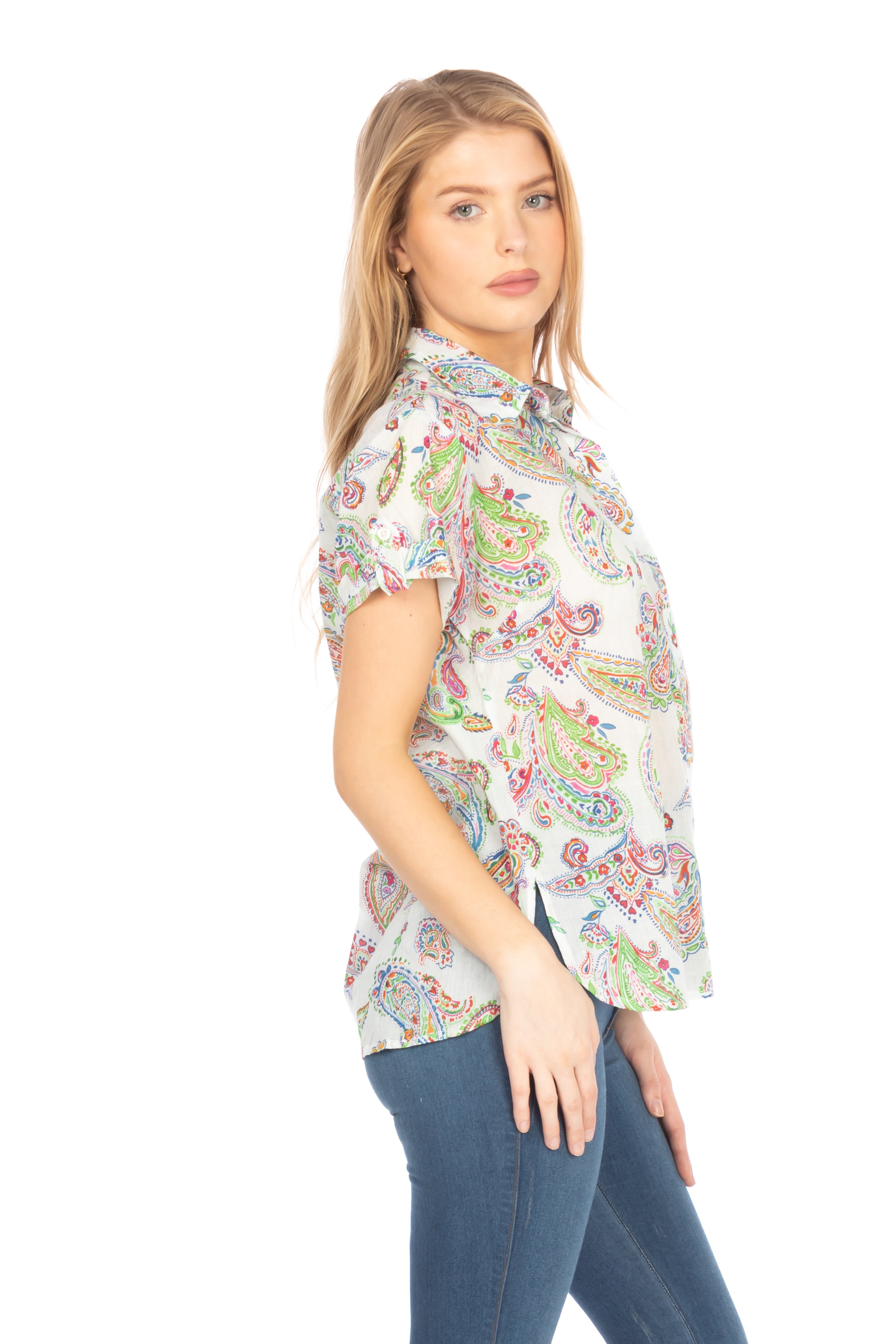 Paisley Floral Short Sleeve Button Down Shirt