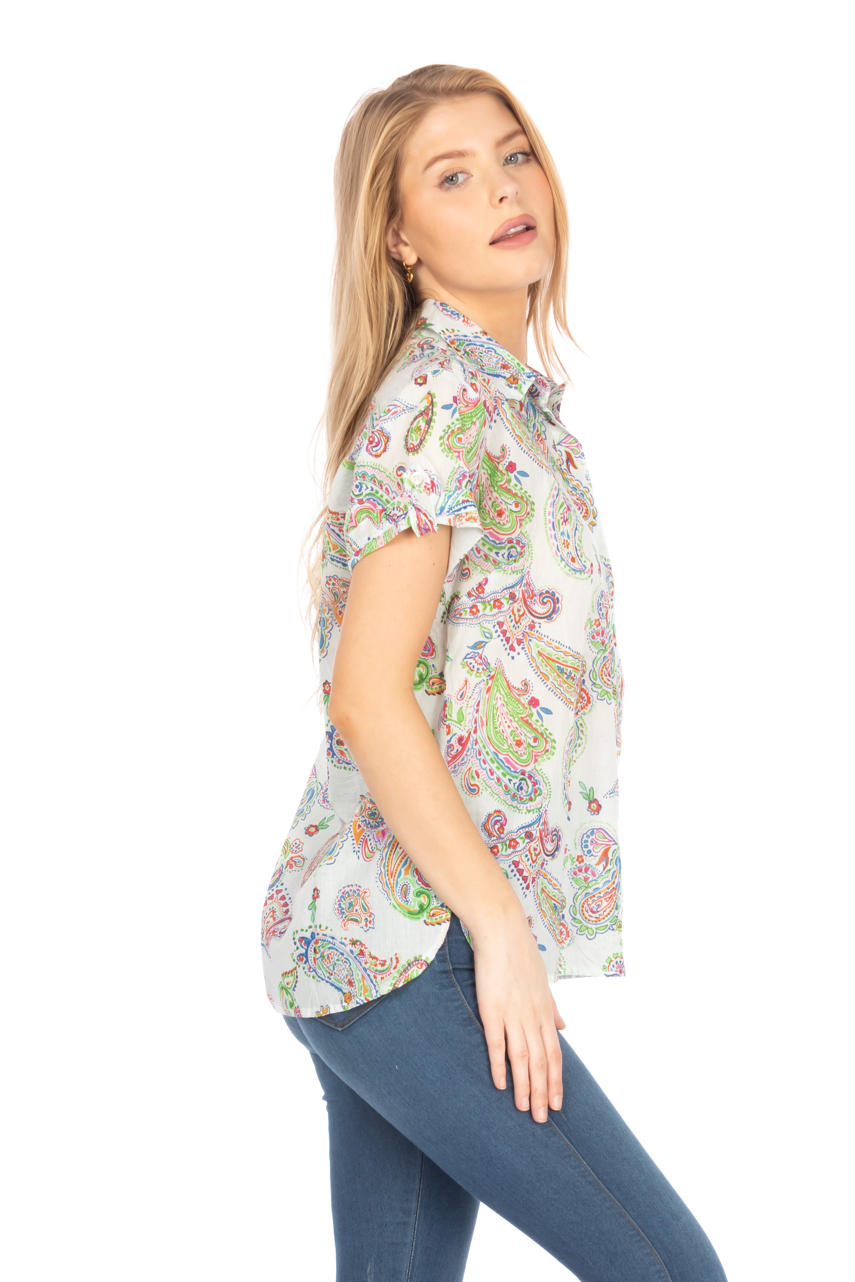 Paisley Floral Short Sleeve Button Down Shirt