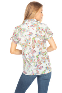 Paisley Floral Short Sleeve Button Down Shirt