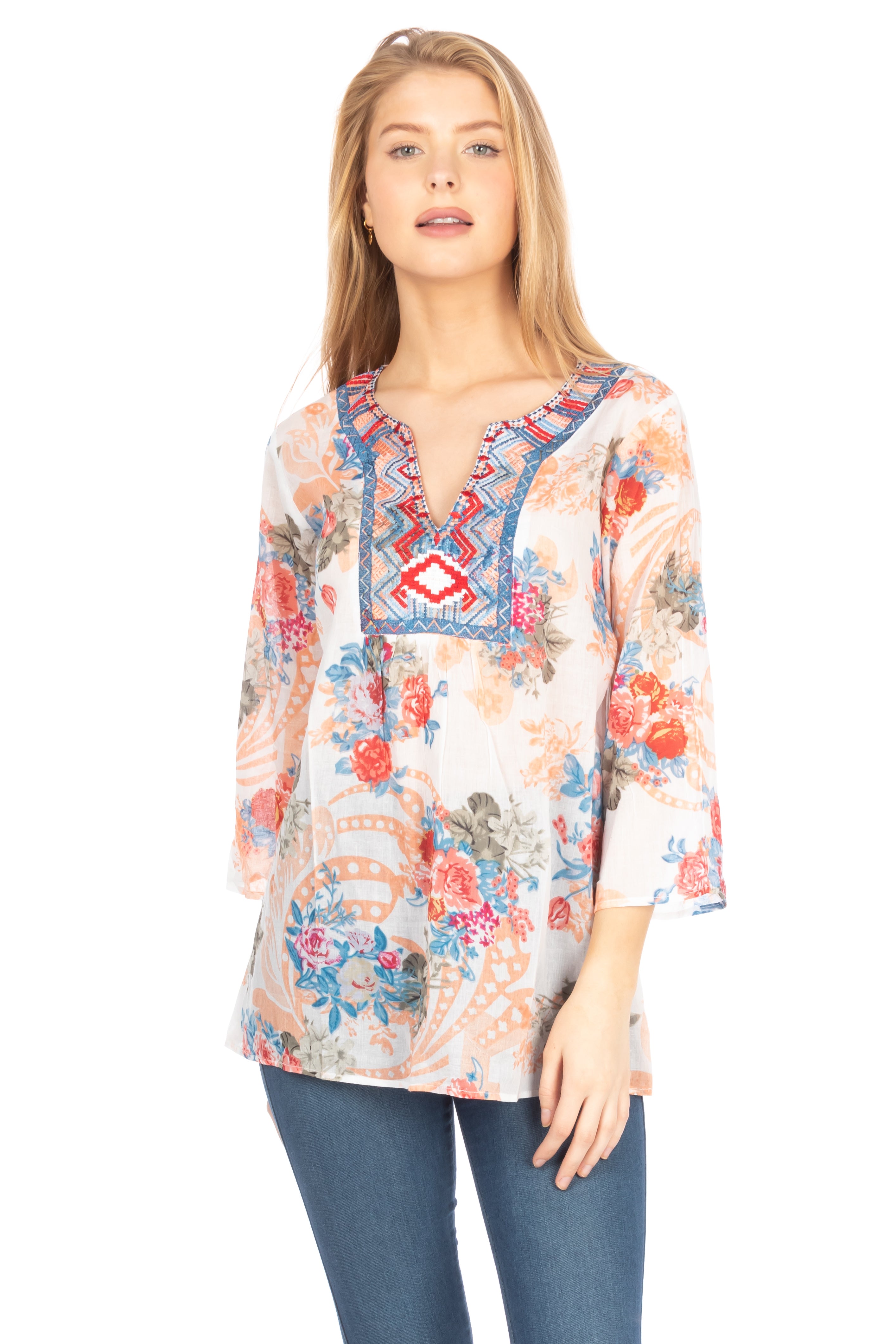 Floral Boho Tunic with Embroidery