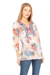 Floral Boho Tunic with Embroidery